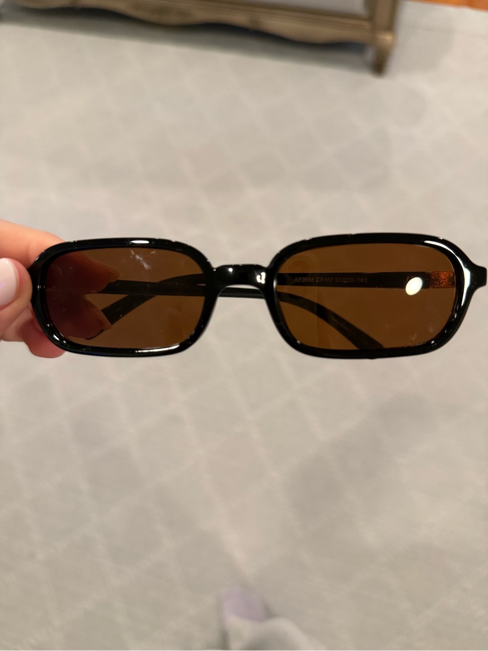 Slim Rectangular Black Frame Sunglasses with Brown Lenses
